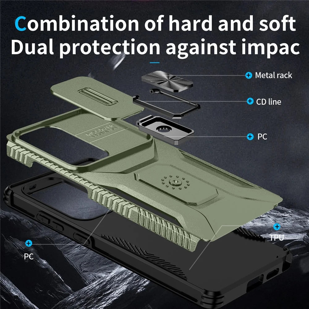 For Samsung Galaxy S25 Ultra Case Camshield Kickstand TPU+PC Anti-Slip Phone Cover - Green - 4