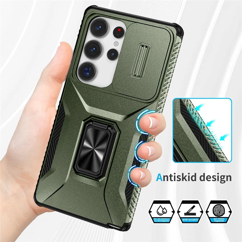For Samsung Galaxy S25 Ultra Case Camshield Kickstand TPU+PC Anti-Slip Phone Cover - Green - 6
