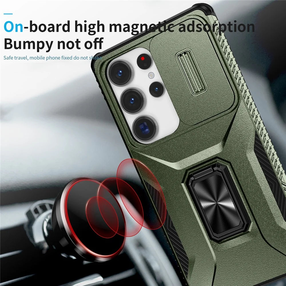 For Samsung Galaxy S25 Ultra Case Camshield Kickstand TPU+PC Anti-Slip Phone Cover - Green - 7