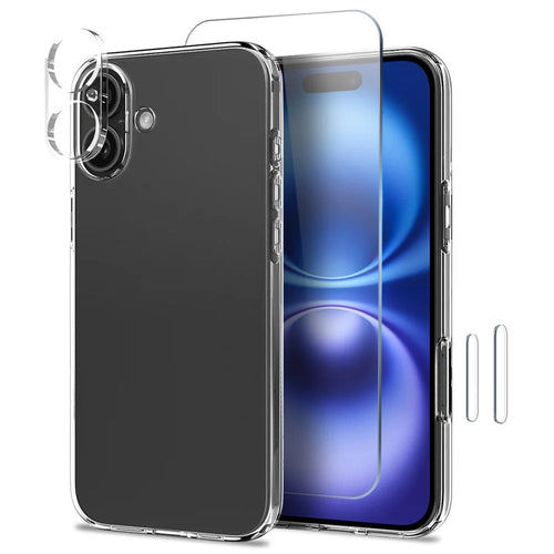 NORTHJO for iPhone 16 TPU Clear Phone Case with Tempered Glass Screen Protector and Lens Film - 1