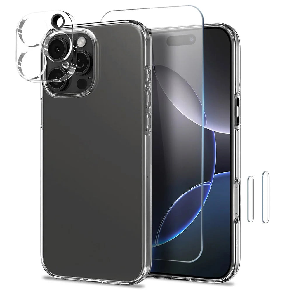 NORTHJO for iPhone 16 Pro TPU Clear Phone Case with Tempered Glass Screen Protector and Lens Film - 1