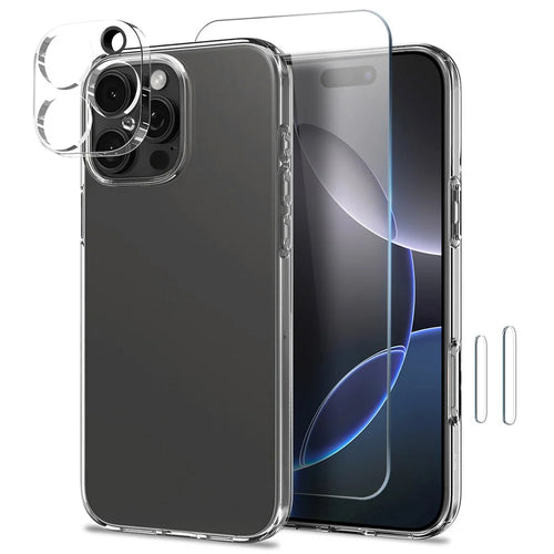 NORTHJO for iPhone 16 Pro Max TPU Clear Phone Case with Tempered Glass Screen Protector and Lens Film - 1