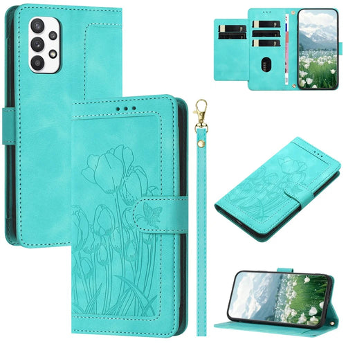 For Samsung Galaxy A23 5G (Global Version) / A23 4G Case Tulip Leather Phone Cover with 5 Card Slots Wallet - Green - 1
