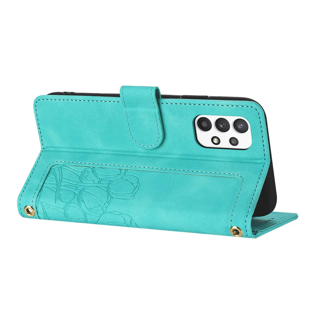 For Samsung Galaxy A23 5G (Global Version) / A23 4G Case Tulip Leather Phone Cover with 5 Card Slots Wallet - Green - 2
