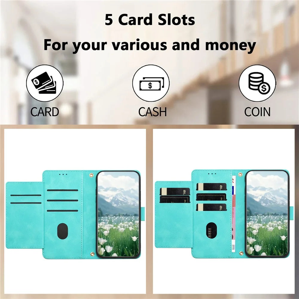 For Samsung Galaxy A23 5G (Global Version) / A23 4G Case Tulip Leather Phone Cover with 5 Card Slots Wallet - Green - 3