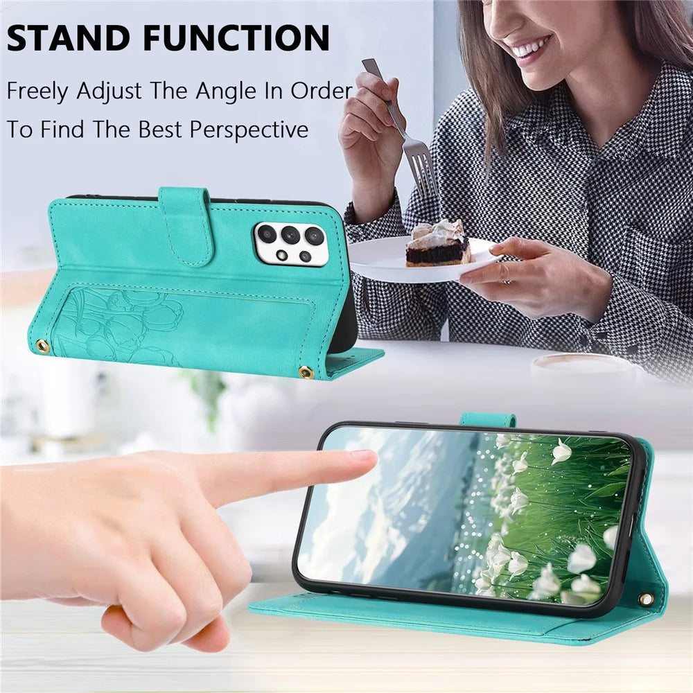 For Samsung Galaxy A23 5G (Global Version) / A23 4G Case Tulip Leather Phone Cover with 5 Card Slots Wallet - Green - 4
