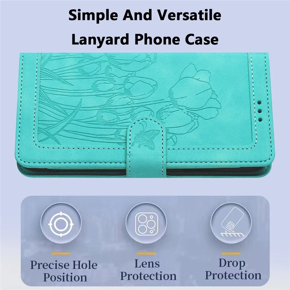 For Samsung Galaxy A23 5G (Global Version) / A23 4G Case Tulip Leather Phone Cover with 5 Card Slots Wallet - Green - 7