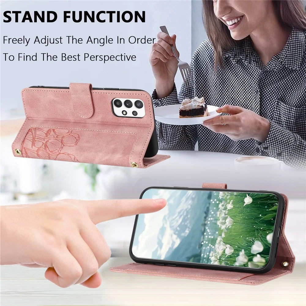For Samsung Galaxy A33 5G Case Tulip Leather Phone Cover with 5 Card Slots Wallet - Pink - 4
