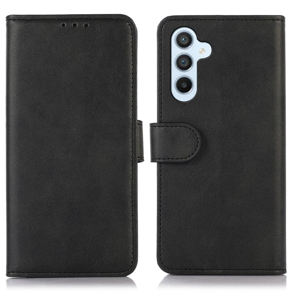 For Samsung Galaxy A36 5G Case Cowhide Texture Leather Wallet Phone Cover with Stand - Black - 1