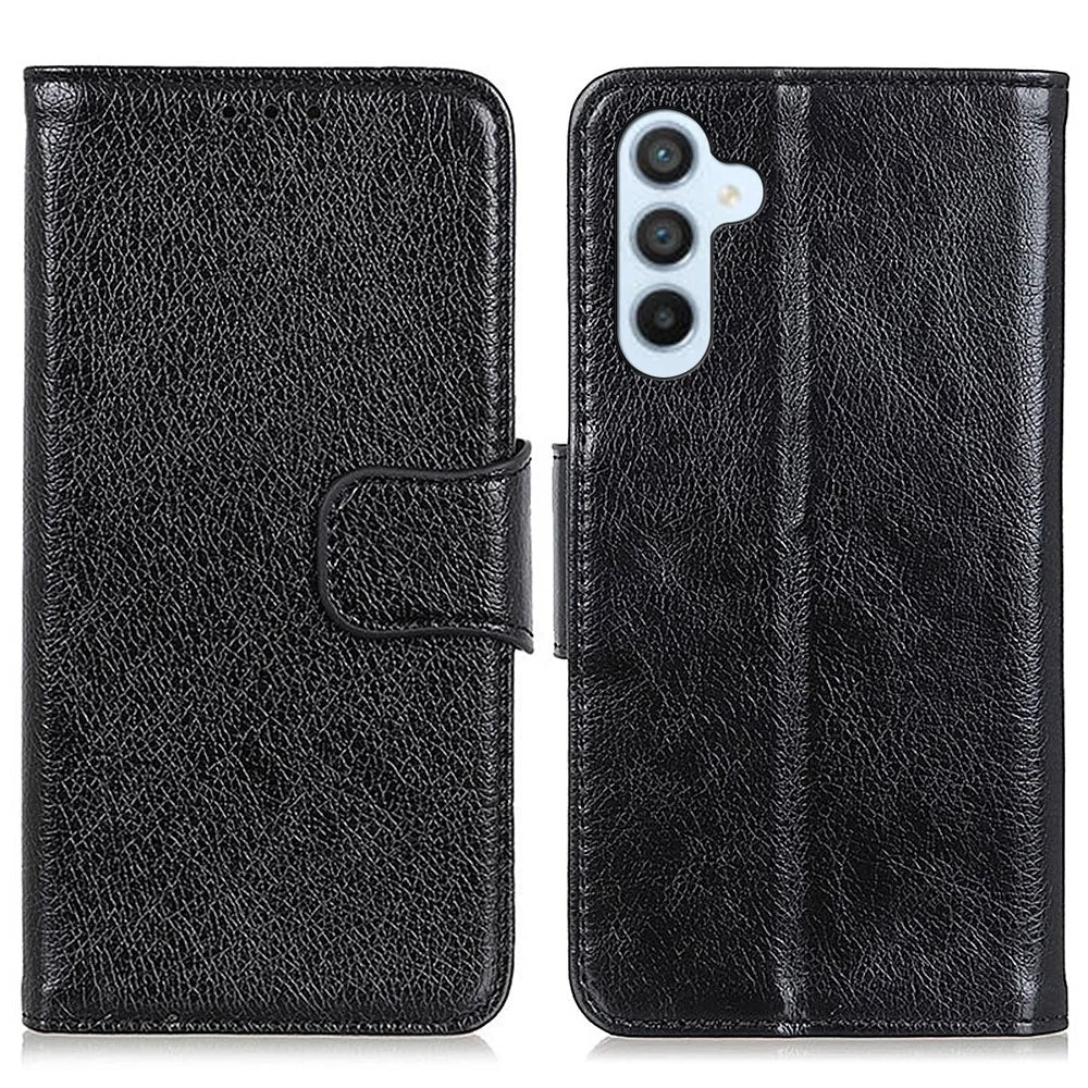 For Samsung Galaxy A36 5G Case Nappa Texture Split Leather Wallet Phone Cover - Black - 1