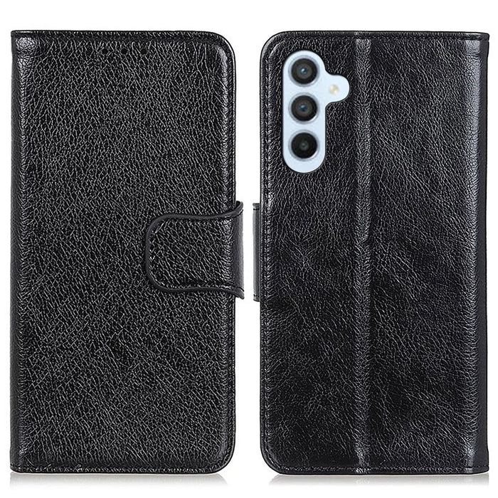 For Samsung Galaxy A36 5G Case Nappa Texture Split Leather Wallet Phone Cover - Black - 1