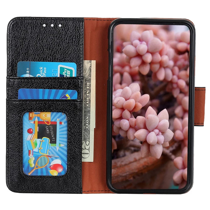For Samsung Galaxy A36 5G Case Nappa Texture Split Leather Wallet Phone Cover - Black - 2
