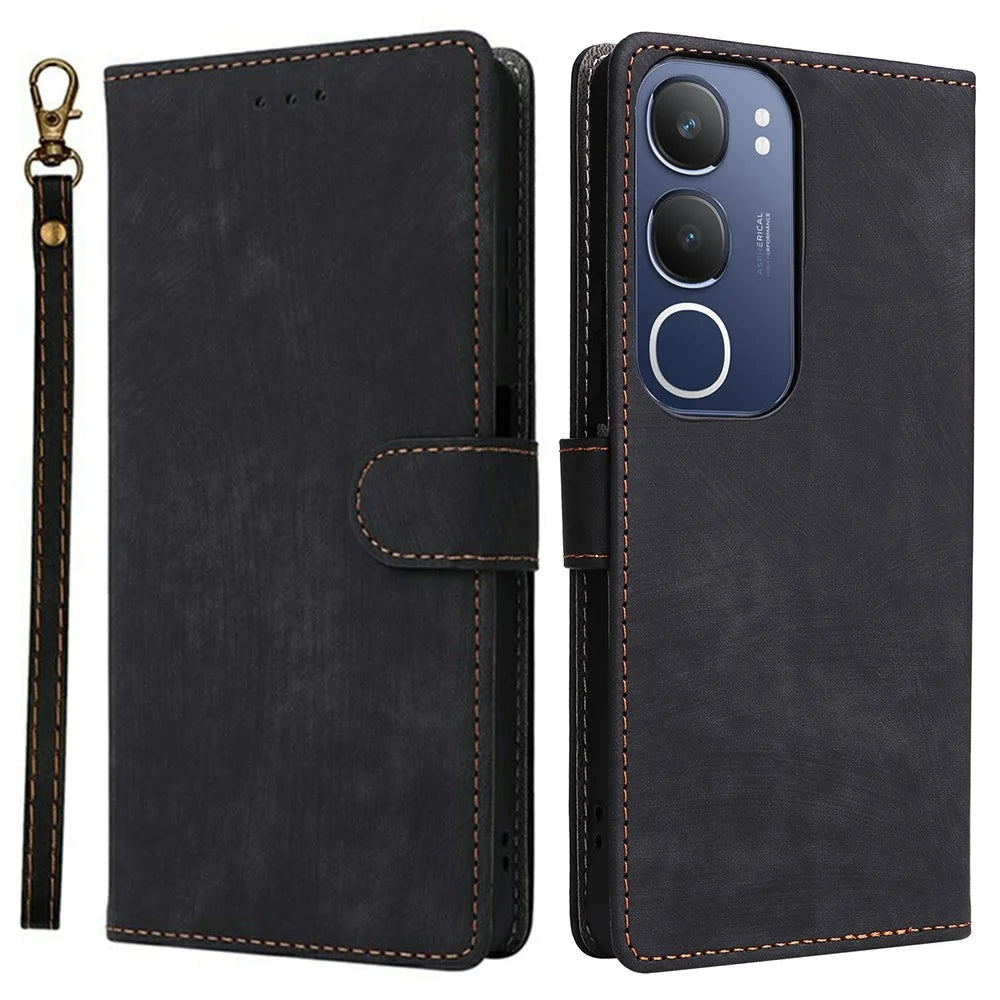 For vivo Y19s 4G / Y29 5G Wallet Case RFID Blocking PU Leather Cover Stand View - Black - 1
