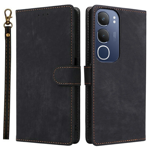 For vivo Y19s 4G / Y29 5G Wallet Case RFID Blocking PU Leather Cover Stand View - Black - 1