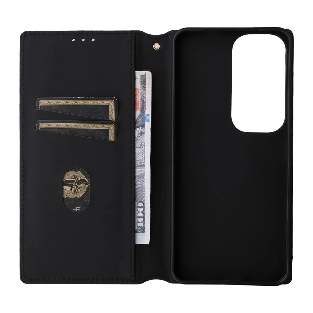 For vivo Y19s 4G / Y29 5G Wallet Case Rhombus Imprinted Leather Phone Cover - Black - 3