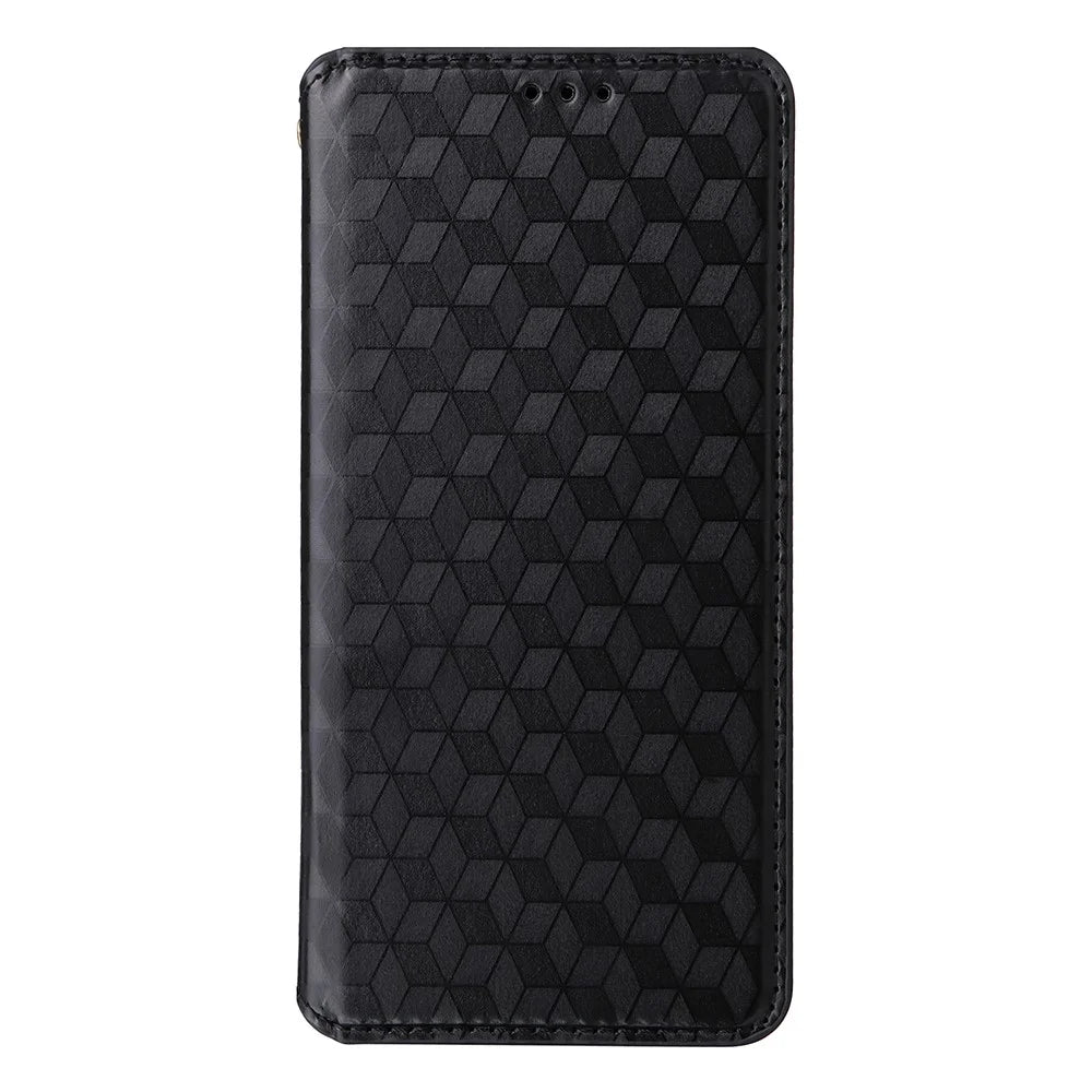 For vivo Y19s 4G / Y29 5G Wallet Case Rhombus Imprinted Leather Phone Cover - Black - 6