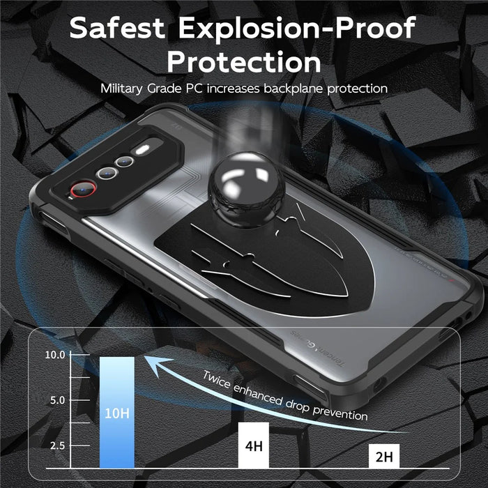 For Asus ROG Phone 7 5G / Phone 6 5G Shield Heat Dissipation Phone Case Liquid Silicone+PC Back Cover - Black - 6