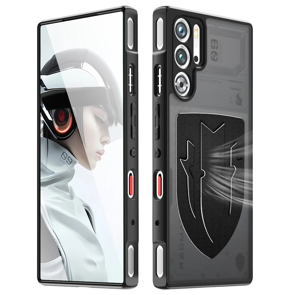For ZTE nubia Red Magic 9 Pro 5G Shield Heat Dissipation Phone Case Liquid Silicone+PC Back Cover - Black - 1