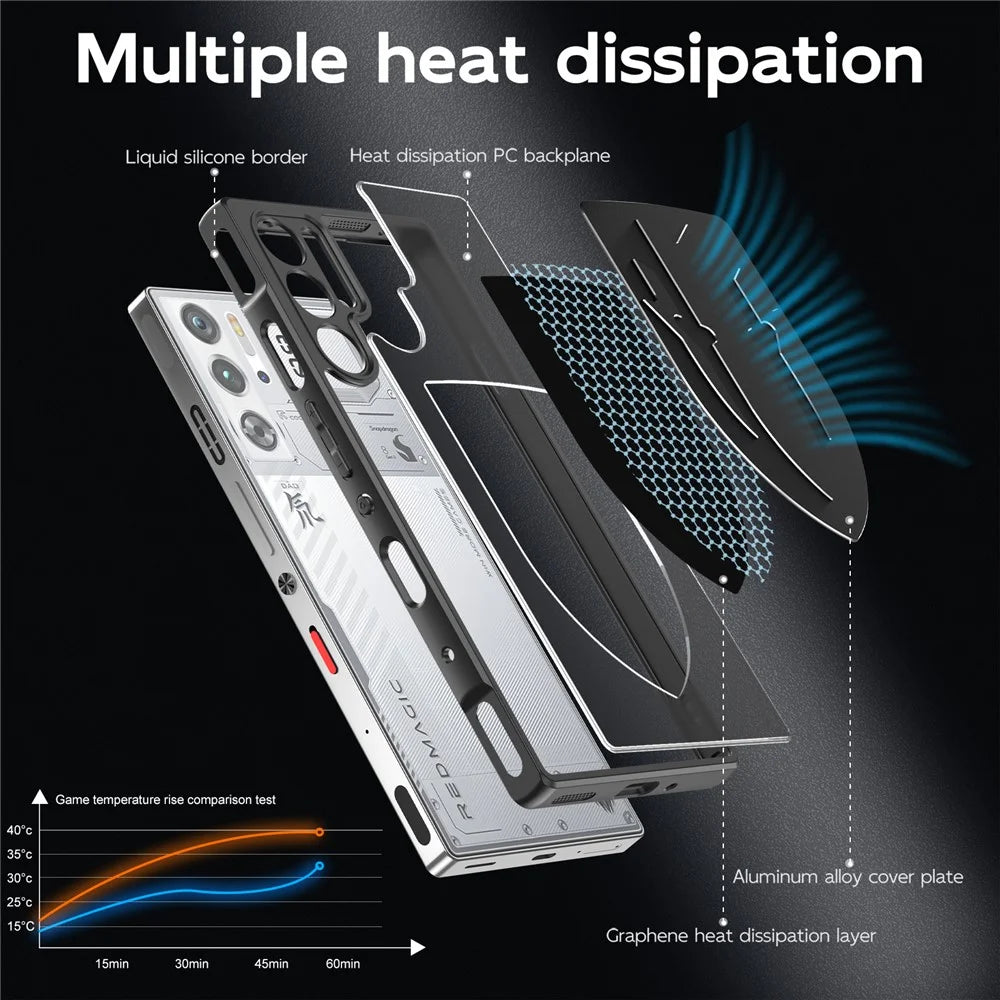 For ZTE nubia Red Magic 9 Pro 5G Shield Heat Dissipation Phone Case Liquid Silicone+PC Back Cover - Black - 2