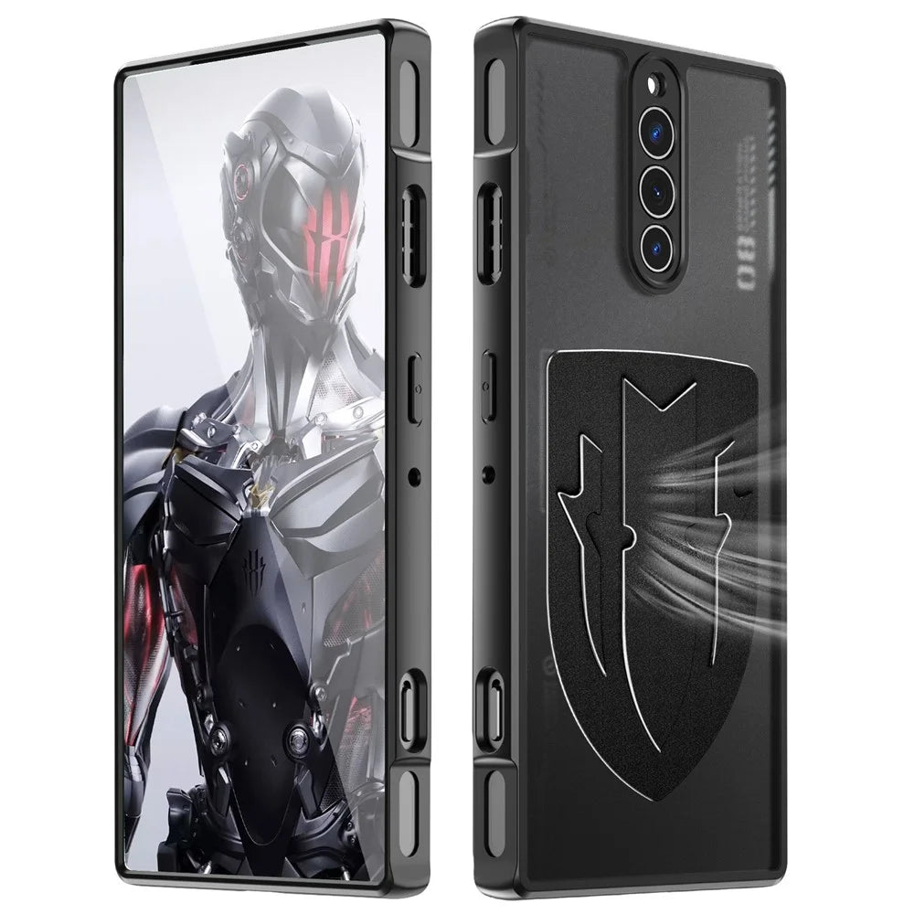 For ZTE nubia Red Magic 8 Pro 5G Shield Heat Dissipation Phone Case Liquid Silicone+PC Back Cover - Black - 1