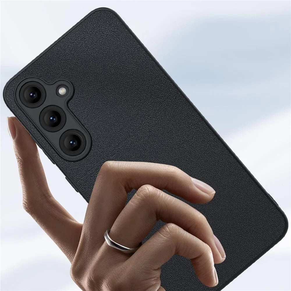 For Samsung Galaxy S25+ Case PU Leather Coated PC+TPU Anti-Drop Phone Cover - Black - 3