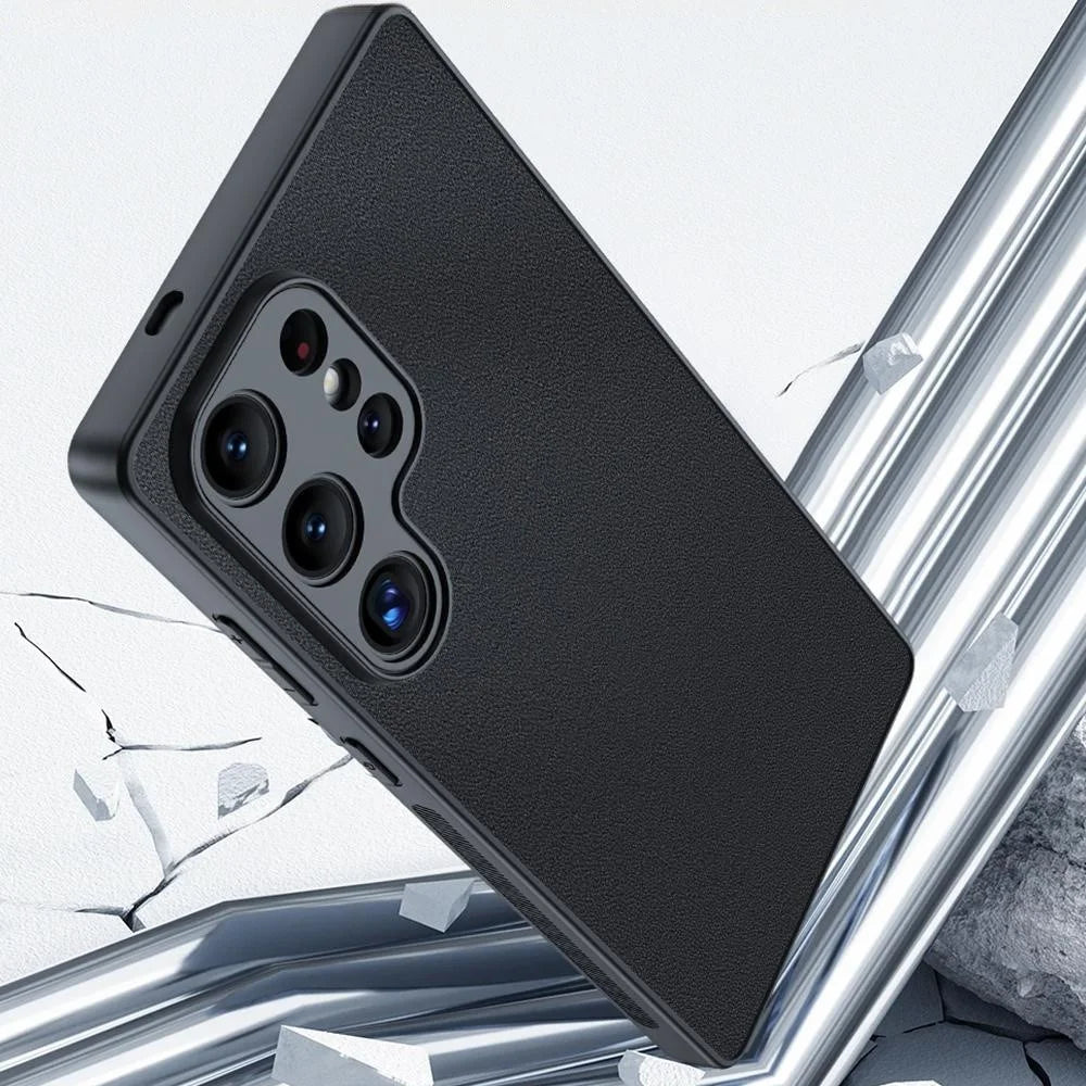 For Samsung Galaxy S25 Ultra Case PU Leather Coated PC+TPU Anti-Drop Phone Cover - Black - 4
