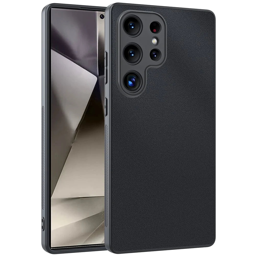 For Samsung Galaxy S24 Ultra Case PU Leather Coated PC+TPU Anti-Drop Phone Cover - Black - 1