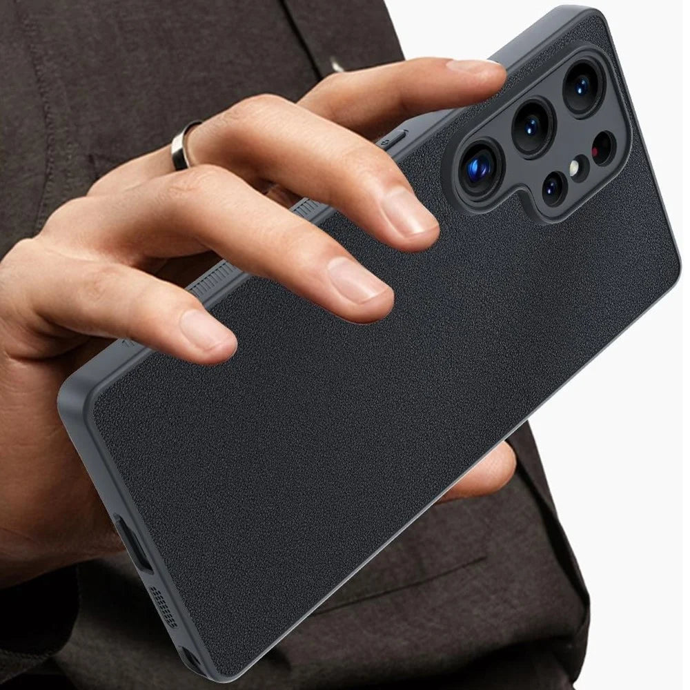 For Samsung Galaxy S24 Ultra Case PU Leather Coated PC+TPU Anti-Drop Phone Cover - Black - 3