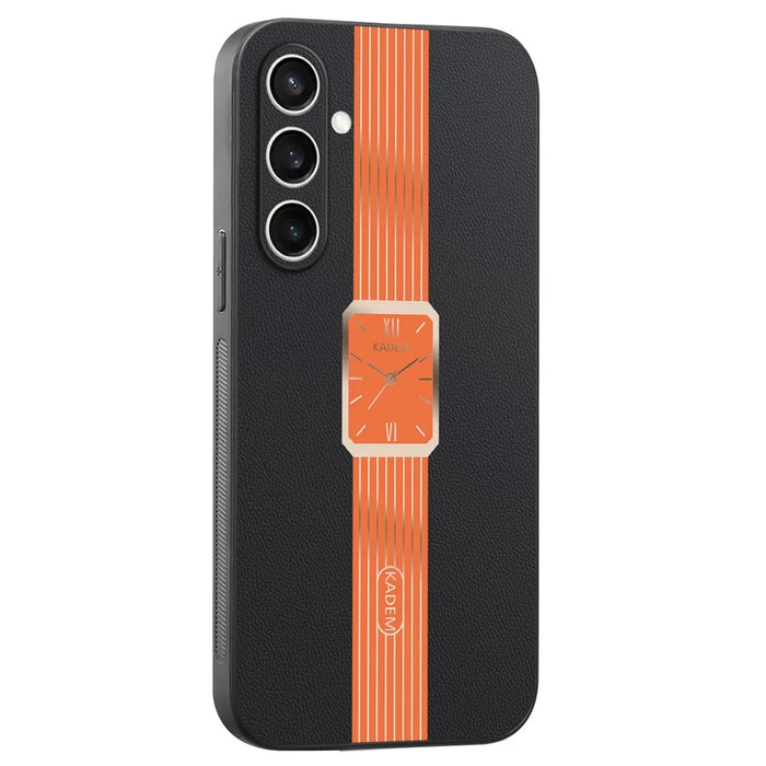 KADEM For Samsung Galaxy S24 FE Case Leather+TPU+Acrylic Anti-Scratch Phone Cover - Orange - 1