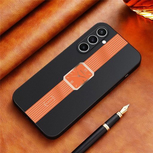 KADEM For Samsung Galaxy S24 FE Case Leather+TPU+Acrylic Anti-Scratch Phone Cover - Orange - 2