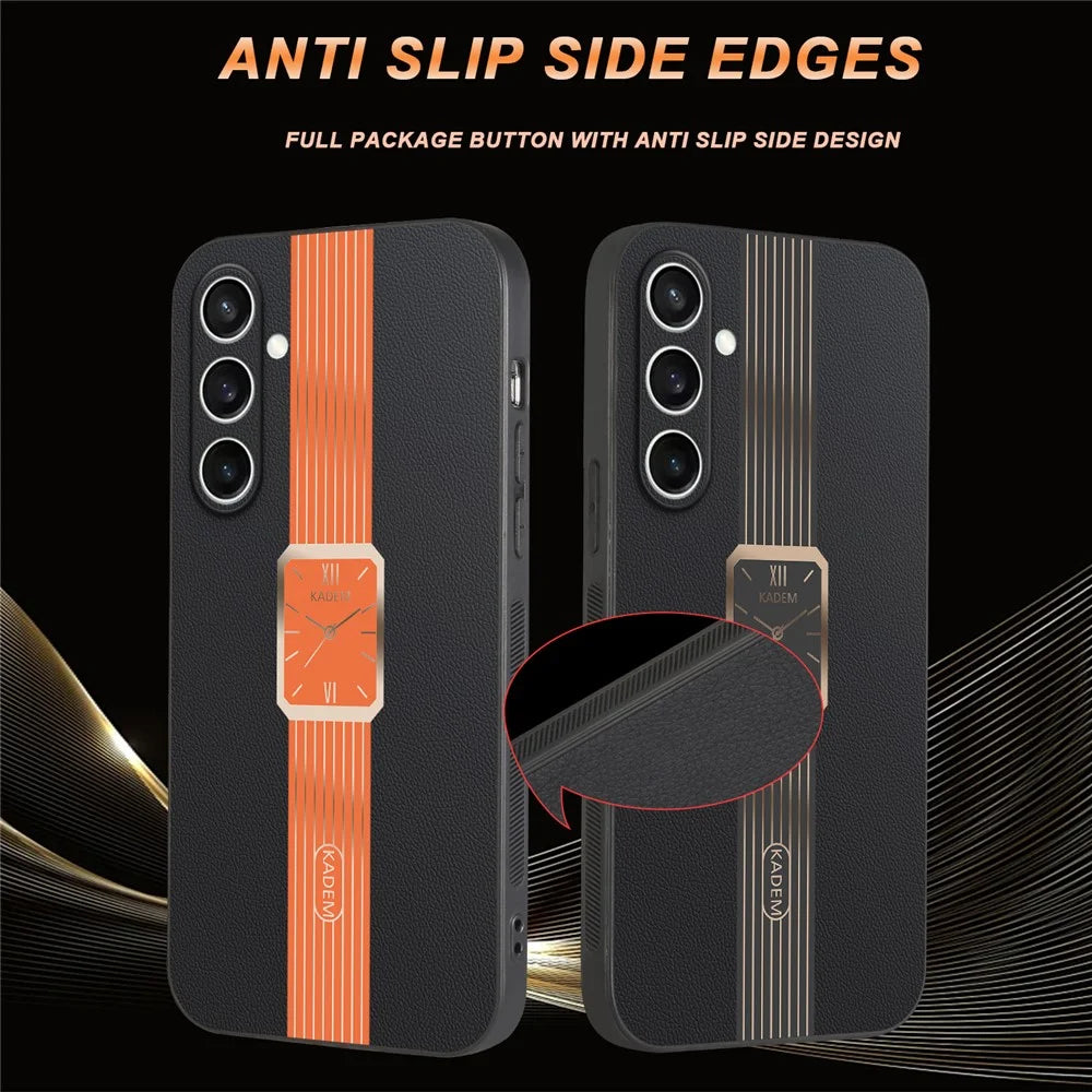 KADEM For Samsung Galaxy S24 FE Case Leather+TPU+Acrylic Anti-Scratch Phone Cover - Orange - 3