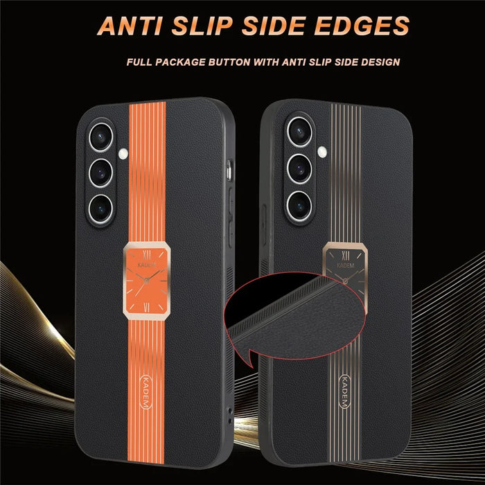 KADEM For Samsung Galaxy S24 FE Case Leather+TPU+Acrylic Anti-Scratch Phone Cover - Orange - 3