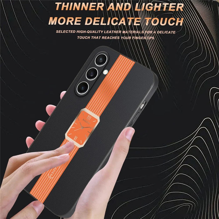 KADEM For Samsung Galaxy S24 FE Case Leather+TPU+Acrylic Anti-Scratch Phone Cover - Orange - 4