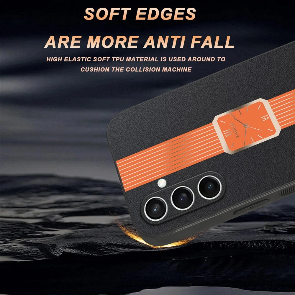 KADEM For Samsung Galaxy S24 FE Case Leather+TPU+Acrylic Anti-Scratch Phone Cover - Orange - 5
