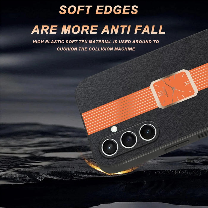 KADEM For Samsung Galaxy S24 FE Case Leather+TPU+Acrylic Anti-Scratch Phone Cover - Orange - 5