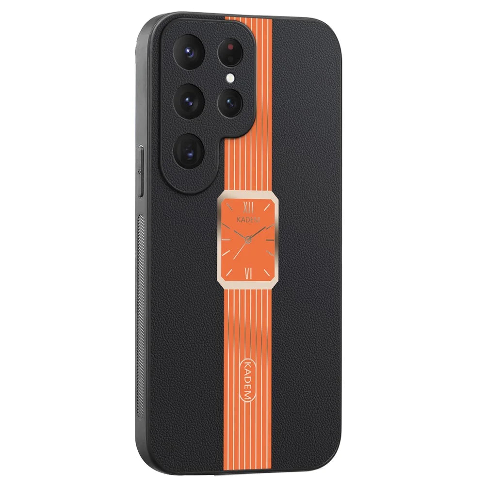 KADEM For Samsung Galaxy S25 Ultra Case Leather+TPU+Acrylic Anti-Scratch Phone Cover - Orange - 1