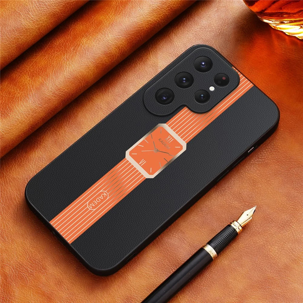 KADEM For Samsung Galaxy S25 Ultra Case Leather+TPU+Acrylic Anti-Scratch Phone Cover - Orange - 2