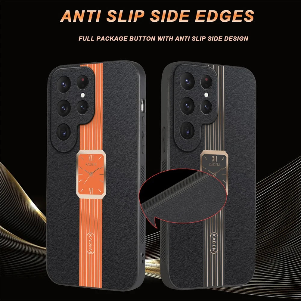 KADEM For Samsung Galaxy S25 Ultra Case Leather+TPU+Acrylic Anti-Scratch Phone Cover - Orange - 3