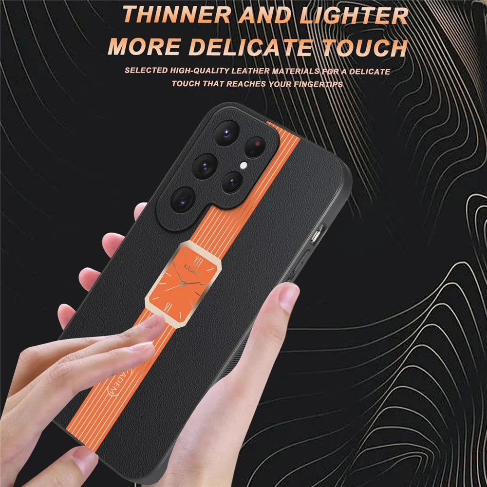 KADEM For Samsung Galaxy S25 Ultra Case Leather+TPU+Acrylic Anti-Scratch Phone Cover - Orange - 4