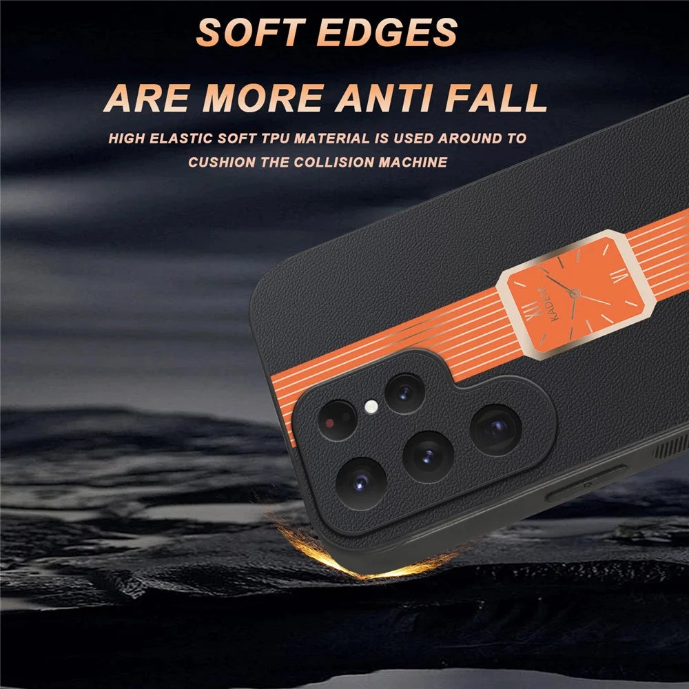 KADEM For Samsung Galaxy S25 Ultra Case Leather+TPU+Acrylic Anti-Scratch Phone Cover - Orange - 5