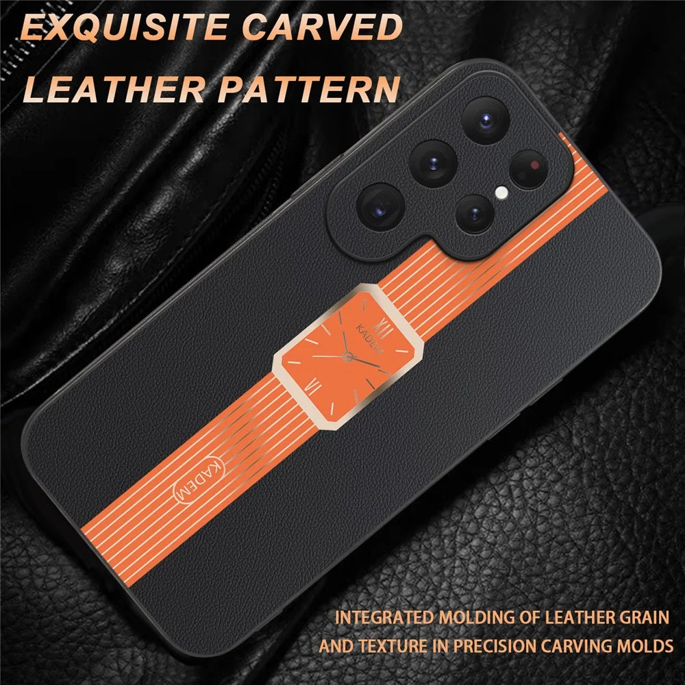 KADEM For Samsung Galaxy S25 Ultra Case Leather+TPU+Acrylic Anti-Scratch Phone Cover - Orange - 6