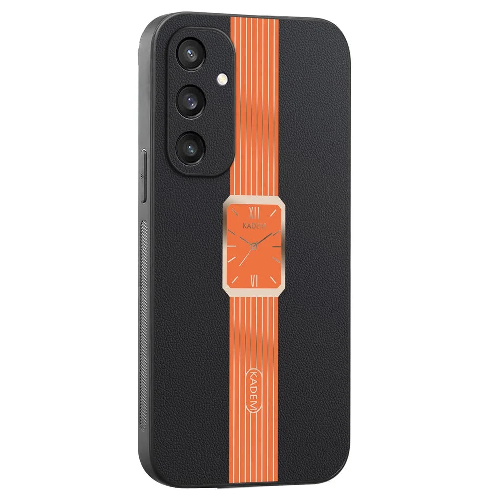 KADEM For Samsung Galaxy S25 Case Leather+TPU+Acrylic Anti-Scratch Phone Cover - Orange - 1