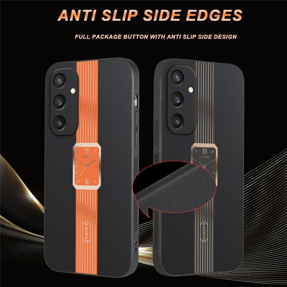 KADEM For Samsung Galaxy S25 Case Leather+TPU+Acrylic Anti-Scratch Phone Cover - Orange - 3
