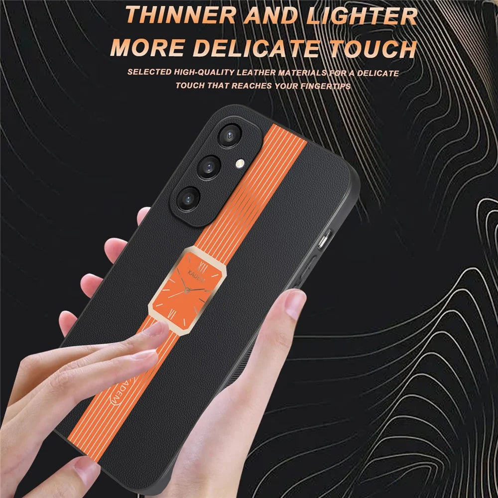KADEM For Samsung Galaxy S25 Case Leather+TPU+Acrylic Anti-Scratch Phone Cover - Orange - 4