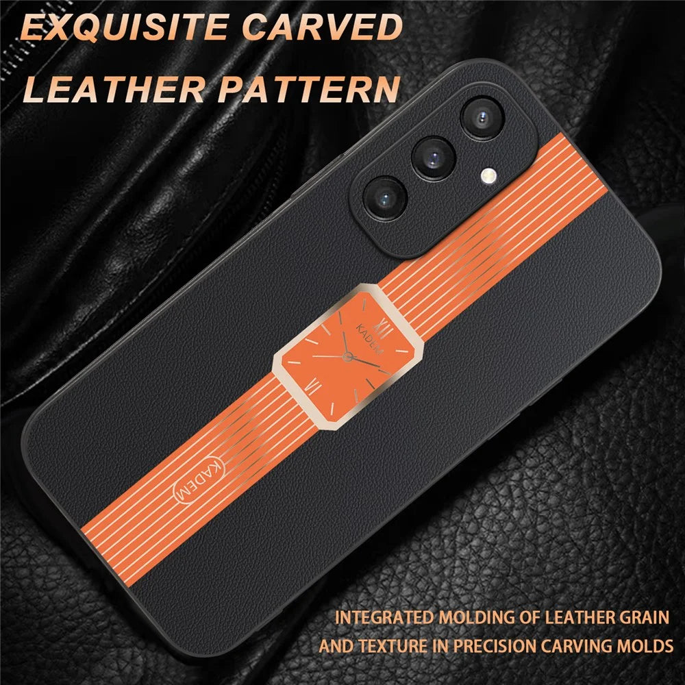 KADEM For Samsung Galaxy S25 Case Leather+TPU+Acrylic Anti-Scratch Phone Cover - Orange - 6