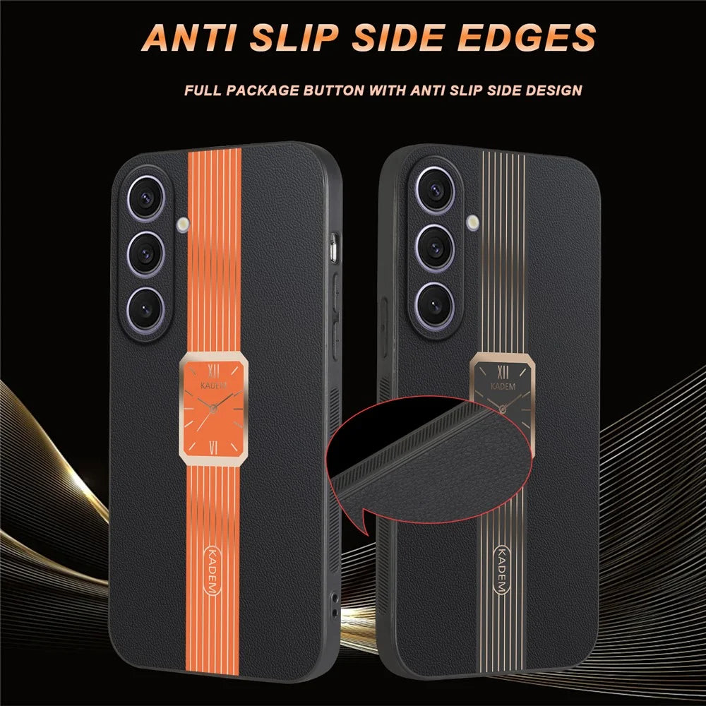 KADEM For Samsung Galaxy S25+ Case Leather+TPU+Acrylic Anti-Scratch Phone Cover - Orange - 3
