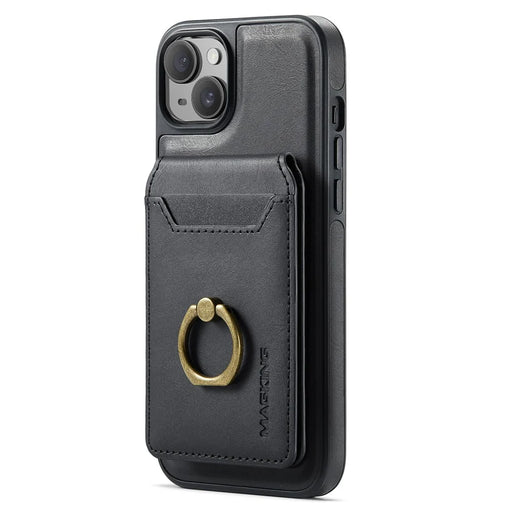 MAGKING K1 Series For iPhone 15 Magnetic Case PC+TPU+PU Phone Cover with Card Holder - Black - 2