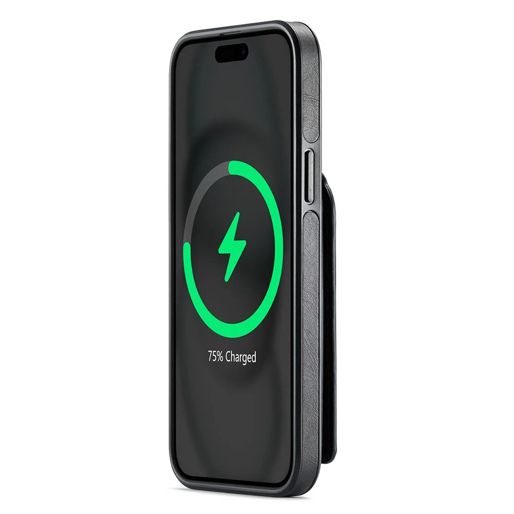 MAGKING K1 Series For iPhone 15 Magnetic Case PC+TPU+PU Phone Cover with Card Holder - Black - 3