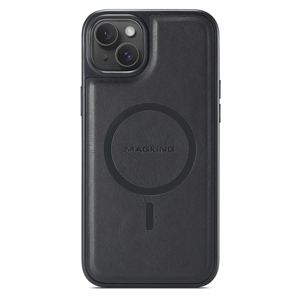 MAGKING K1 Series For iPhone 15 Magnetic Case PC+TPU+PU Phone Cover with Card Holder - Black - 4