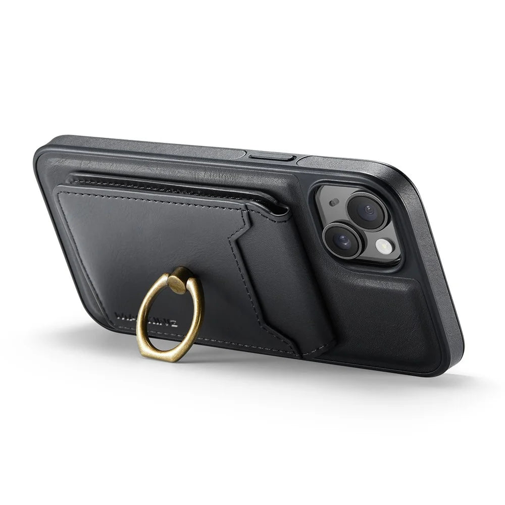 MAGKING K1 Series For iPhone 15 Magnetic Case PC+TPU+PU Phone Cover with Card Holder - Black - 6